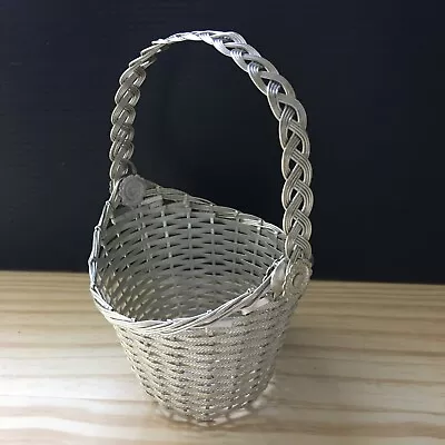 Vintage  1960s Avon Silver Tone Woven Aluminum Basket W/ Hinged Handle 5 L X4 W • $19.99