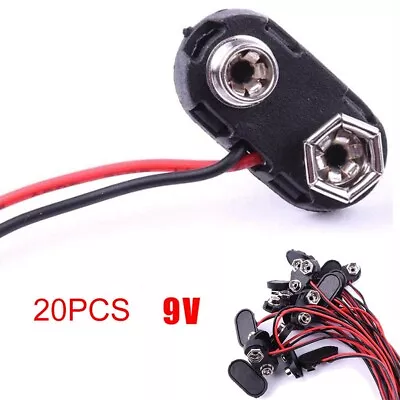 9V Snap 9V (9 Volt) Battery Clip Connector T-Type W-Cable Black Hard Shell 20pc • $22.05