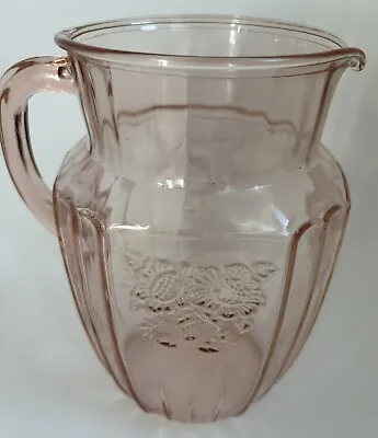 Vintage Pink Flower Pattern Depression Glass Pitcher 8”h X 5”diameter • $9