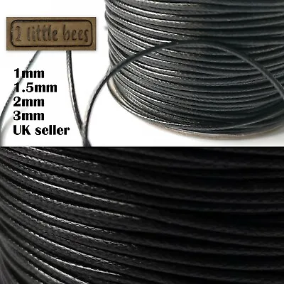 Waxed Polyester Cord Black 1/1.5/2mm Necklace Jewellery Rope String Thread UK • £3.15