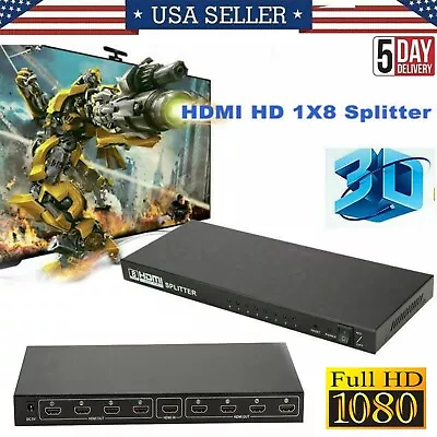 1 In 8 Out HDMI Splitter Switch 8 Port Repeater Amplifier Hub 3D 4K HD 1080P US • $27.99