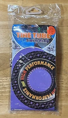 Vintage Aqua Leisure Tire Tube Swim Ring Inflatable 36  Diameter Black SA-7210 • $24.99