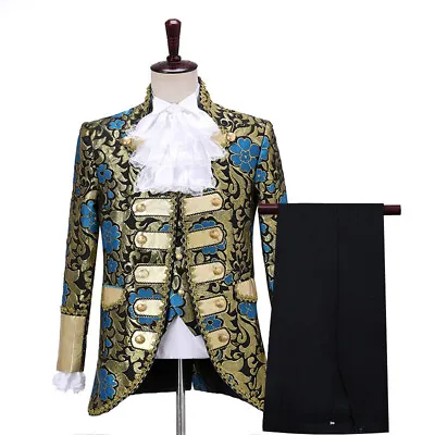 3 Piece Mens Suit Brocade Embroidered Jacket Vest Trousers Wedding Party Retro • $88.49