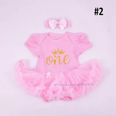 Baby Girl First 1st Birthday Party Tutu Dress 2ps Set Romper + Headband Outfit • $19.76