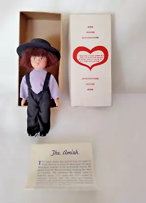 Vintage   The Amish Girl Doll Back Pants Purple Shirt And Black Hat & Box • $17.10