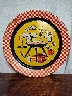 VINTAGE LARGE 19  METAL BARBECUE SERVING TRAY MCM ATOMIC 50's 60's KITSCHY BBQ  • $10