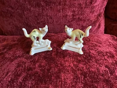 Pair Samson Miniature Porcelain Cats On Cushion - Gold Anchor Mark - Excellent • £95