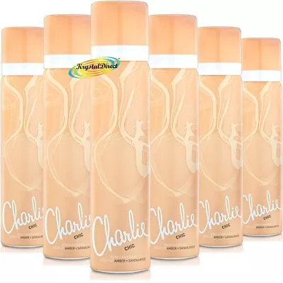 6x Charlie CHIC Body Spray Fragrance 75ml - Amber + Sandalwood Scent • £12.21