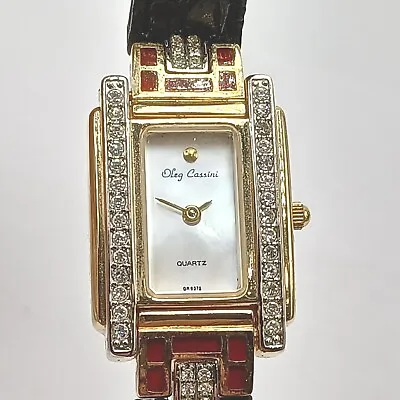 Oleg Cassini Vintage Woman Quartz Watch W/ Rhinestones & Genuine Leather Strap. • $55.20