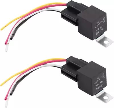 Pack Of 2 Car Relay Socket Harness JD1912 12V 40A 4 Pin SPST Wires For Automotiv • $12.58