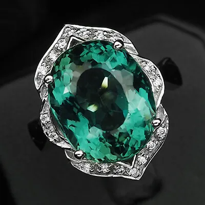 Aquamarine Blue Green Oval 12.70Ct.Sapp 925 Sterling Silver Ring Size 8.75 Woman • $26.99