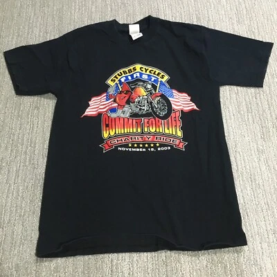 $6 • Buy 2003 Stubbs Cycles Men's T Shirt Medium Double Sided Black Krispy Kreme USA Flag