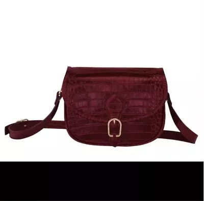 SALE Longchamp Burgundy Crossbody Crocodile Engrossed Leather Purse • $125