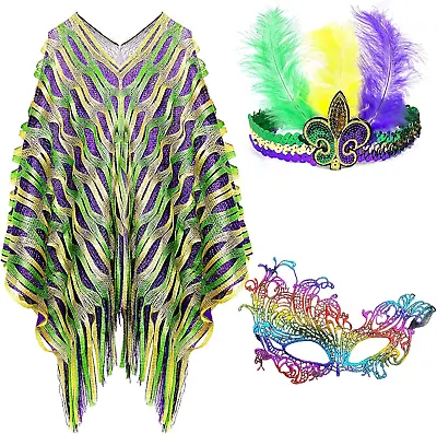 Mardi Gras Shawl Scarf Costume Accessories Set With Mardi Gras Headband Mask  • $18.99