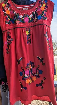 YZXDORWJ Women Mexican Embroidered Red Dress Sleeveless Xl • $15