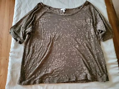 I Love H81 Womens Short Sleeve Crop Shirt Size L Brown • $6.99