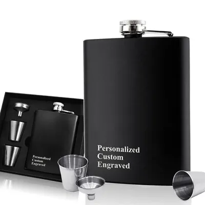 £11.99 • Buy Personalised Hip Flask Stainless Steel Engraved Any Text Birthday Wedding Gift