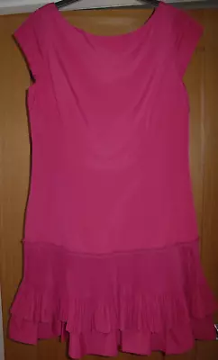 COAST Size 10-12 Fuchsia Pink Magenta Fitted Short Cocktail Dress Crystal Pleats • £13.99