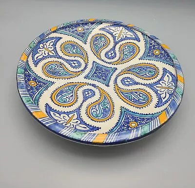 Hand Painted Vintage Moroccan Plate 11   Footed With Wall Hanger holes • $40