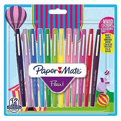 Set Of 12 Paper Mate Flair Pens Medium Point 0.7mm Felt Tip No-Bleed Carnival Co • £8.95