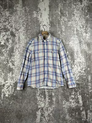 Faherty Flannel Shirt Medium Womens Blue Plaid Button Up Top • £33.24