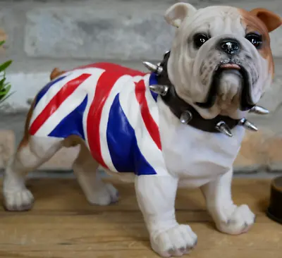 British Bulldog Dog Resin Ornament With A Union Jack And Studded Collar • £29.90