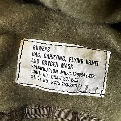 RARE VTG Pilot Helmet Buweps Flying Carry Bag Oxygen Mask 1960s Wool Post WWII • $164