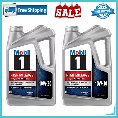 Mobil 1 High Mileage Full Synthetic Motor Oil 10W-30 5 Quart 2 Packs • $48.12