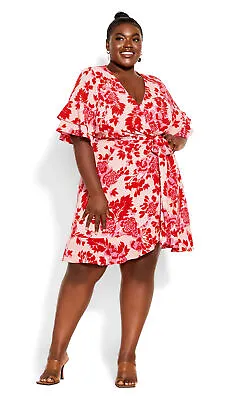 $50 • Buy City Chic Womens Plus Size Mini Scarlet Dress Short Sleeve V-Neck - Pink