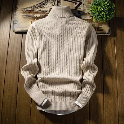 Polo Roll Turtle Neck Jumper Pullover Slim Top Winter Mens Warm Knitted Sweater • £19.99