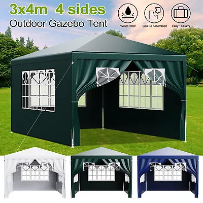 Gazebo With Sides Garden Marquee PE Awning Beach Party Camping Tent Canopy 3x4m • £56.99