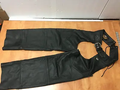 Vintage Harley Davidson Black Leather Chaps MENS S Made In The USA # 98480-97VM • $59.98