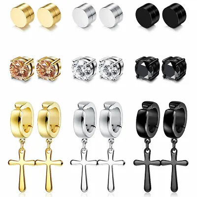 3 Pairs Stainless Steel Cross Stud Magnetic Earrings For Men Women Non Piercing • $7.99