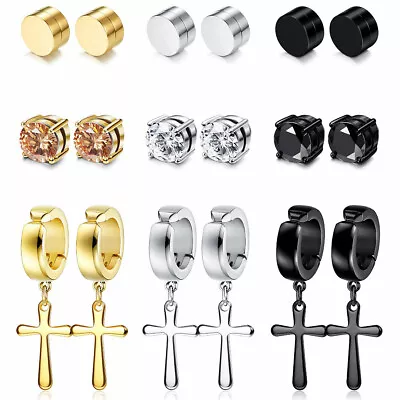 6 Pcs Men Women Stainless Steel Cross Stud Magnetic Earrings Set Non Piercing • $6.99