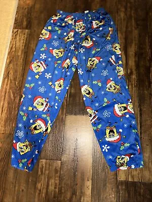 SpongeBob Square Pants Men's Christmas Minky Fleece Sleep Pajama Pants Blue M • $7