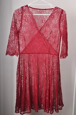 Spoil Yourself Size 16 Red Burgundy Floral Lace Sheer Overlay Dress Maternity... • $29.50