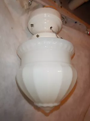 Art S & Crafts Mission Bungalow Ribbed Shade White Porcelain Fixture Deco • $385