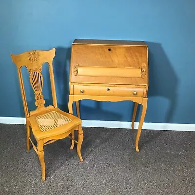 Antique Birdseye Maple Slant Front Ladies Secretary Desk • $500