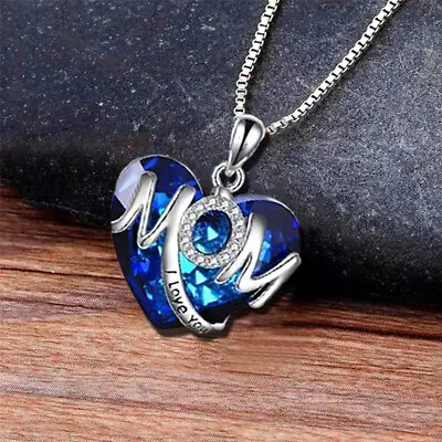 Heart Shaped Crystal MOM Pendant Necklace Fashionable Women's Mother's Day Gift • $7.89