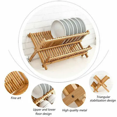 £11.95 • Buy Wooden Dish Drainer Kitchen Plates Rack Stand Cutlery Utensil Holder Drying Rack