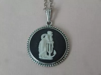 £35 • Buy Vintage Wedgwood Sterling Silver Black Jasper Pendant Chain Necklace 