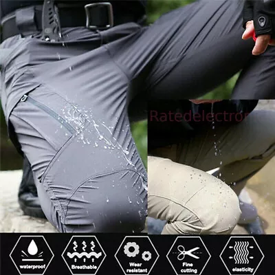 Mens Tactical Cargo Trousers Waterproof Hiking Military Outdoor Working Pants US • $23.39