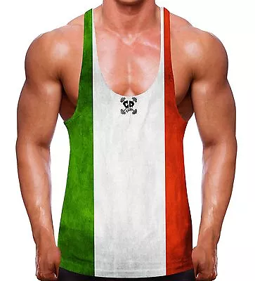 Italian Bodybuilding Stringer Racer Y Back Vest Singlet Gym Italy Flag Clothing • £15.87