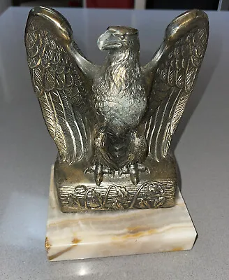 Vintage Genuine Onyx Marble Base Brass American Eagle Bookend • $20