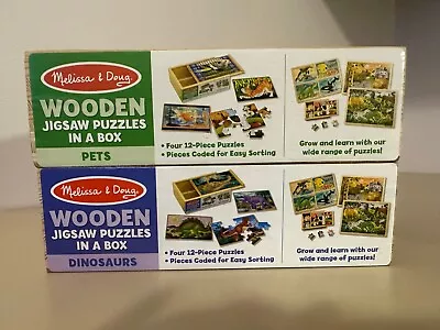 Melissa & Doug Wooden Jigsaw Puzzles In A Box - Dinosaur And Pets Lot Of 2 • $20.99