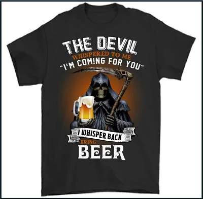 BEER T-SHIRT Skull Devil Larger Alcohol Biker Motorbike Grim Reaper Motorcycle • £8.99