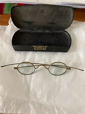 Antique Kindy Optical Co (Muskegan Mich.) Oval Wire Rim Eyeglasses & Case • $7