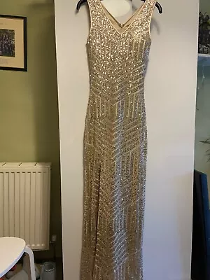 Ladies Prom Occasion Dress Gold Sequin Ladies Quiz Long Dress Size 6 BNWT • £25