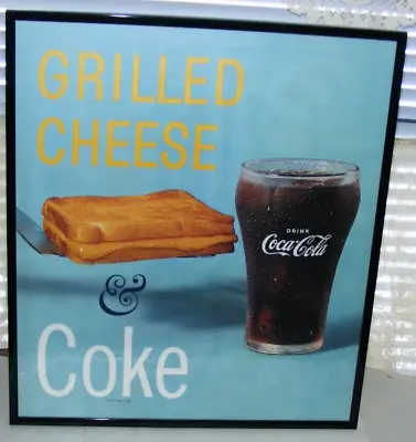 GRILLED CHEESE & Coke PAPER SIGN VTG COCA-COLA Poster In New Frame 17  X 15  • $65