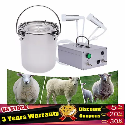 5L Portable Electric Dual Head Sheep Goat Milking Machine Cow Milker Vacuum Pump • $105